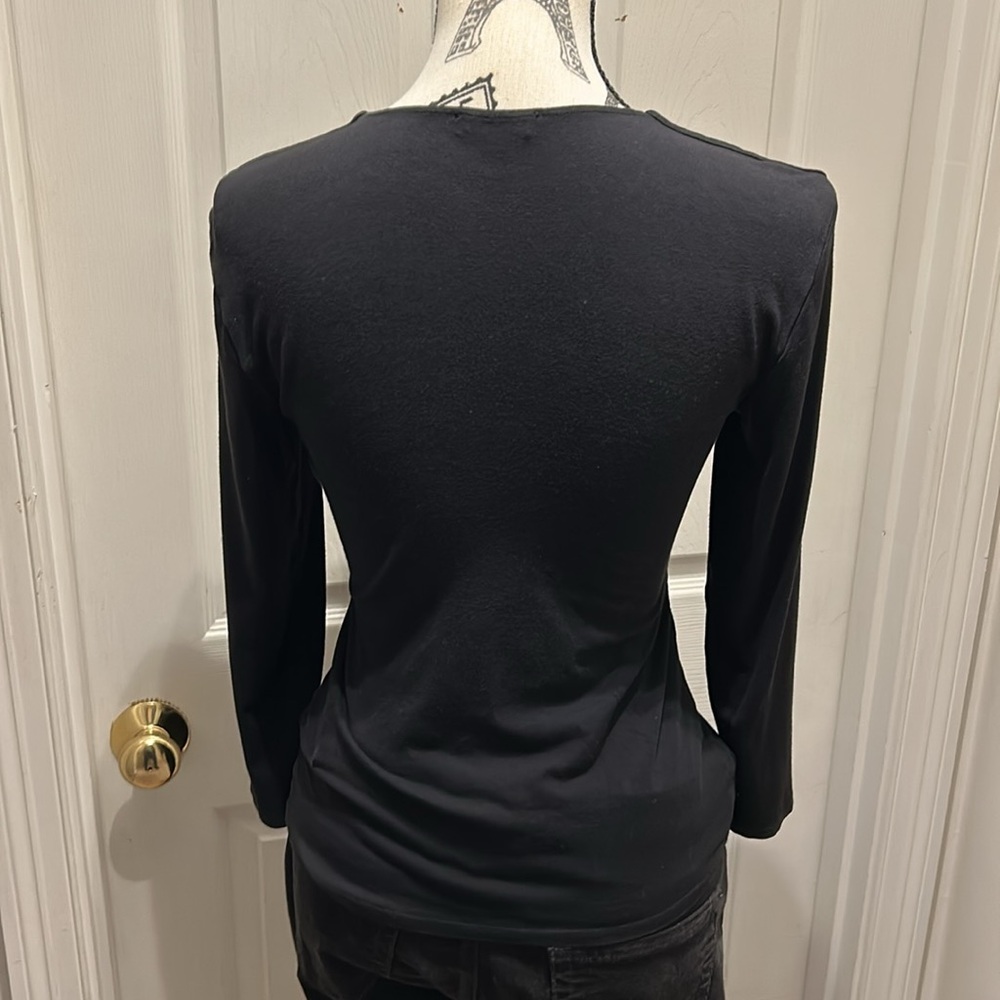 Cache Brand Solid Black Jersey Knit Long Sleeve T… - image 2